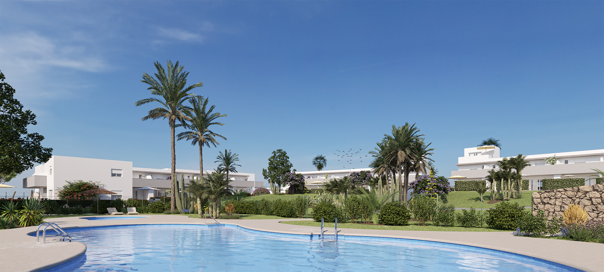 Piscina y zonas comunes de El Jardín de Villanueva Golf